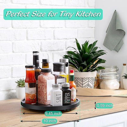 10" Wood Lazy Susan Turntable Organizer, Lazy Susan for Table Top Cabinet Dining Pantry Countertop Cupboard Organization, Decorative Tray for Kitchen Bathroom Decor Coffee Bar Accessories, Black