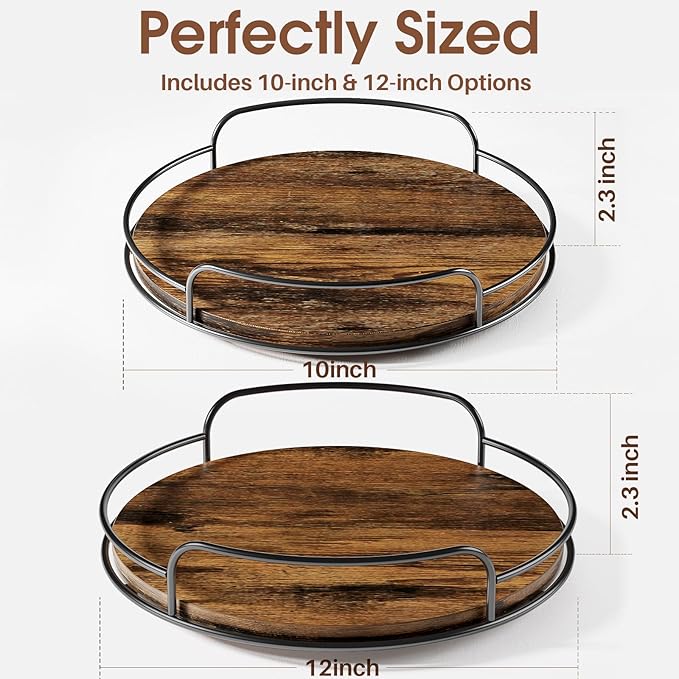 LAMU 2 Pack 10'' 12'' Lazy Susan Turntable Organizer for Table Top Cabinet, Wooden Lazy Susan for Kitchen, Pantry, Countertop, Bathroom Vanity, Spice Organization, Wood Decor