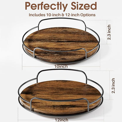 LAMU 2 Pack 10'' 12'' Lazy Susan Turntable Organizer for Table Top Cabinet, Wooden Lazy Susan for Kitchen, Pantry, Countertop, Bathroom Vanity, Spice Organization, Wood Decor
