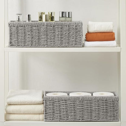 Vagusicc Wicker Storage Basket, Paper Rope Wicker Baskets with Handles, Toilet Paper Basket for Toilet Tank Top, Small Wicke Baskets for Organizing Shelves, 2-Pack, Grey