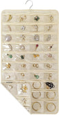80 Pocket Hanging Jewelry Organizer with Hanger Metal Hooks Storage On Wall Door Closet Double-Sided(Each Side 40 Pockets) Jewelry Holder for Earrings, Necklaces, Rings (Beige)