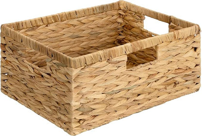 GRANNY SAYS Wicker Baskets with Handles, Large Wicker Storage Baskets for Shelves, Water Hyacinth Woven Basket, Decorative Basket for Pantry, 1-Pack