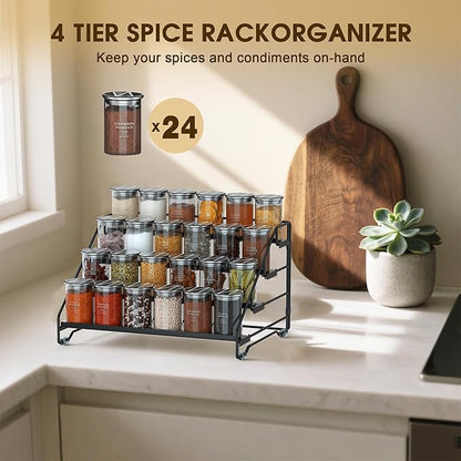 Jolitac 4-Tier Spice Rack Organizer, Depth Adjustable Step Shelf, Metal Spice Rack Perfect for Cabinet, Countertop & Pantry Storage | Enhances Kitchen Visibility and Organization | 1 Pack