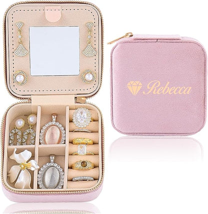 Golden Bride Jewelry Box, Jewelry Organizer for Bridal Women, Girls, Bridesmaid, Velvet Rings & Necklaces Storage for Wedding Favors, Birthday & Christmas Gifts, Travel Essentialses (CUSTOM)