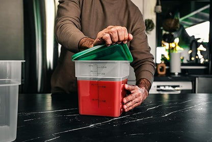 Cambro Food Storage Container with Lid (Microwave Safe and BPA-Free) - 2 Pack - Classic Series Square with Green Lid - 4 QT (Quart) - Commercial Grade for Food Prep (Translucent)
