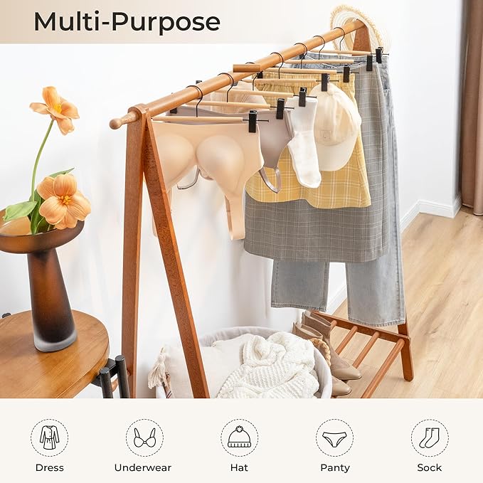 StorageWorks Pants Hangers with Clips, Wooden Clothes Hanger for Skirts, Jeans, Shorts, 10 Pack, Natural Wood Color
