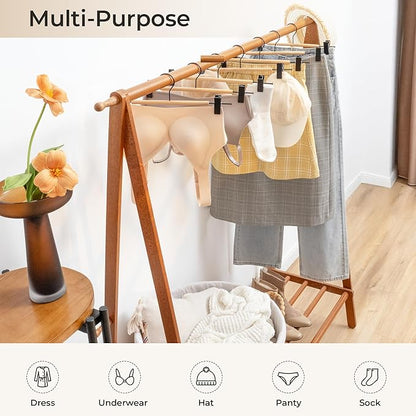 StorageWorks Pants Hangers with Clips, Wooden Clothes Hanger for Skirts, Jeans, Shorts, 10 Pack, Natural Wood Color