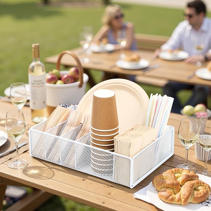 Utensil Caddy for Party - Paper Plate Holder,Utensil Silverware Caddy Utensil Holder Paper plate Organizer with 6 Compartments for Party, Camping, Picnic