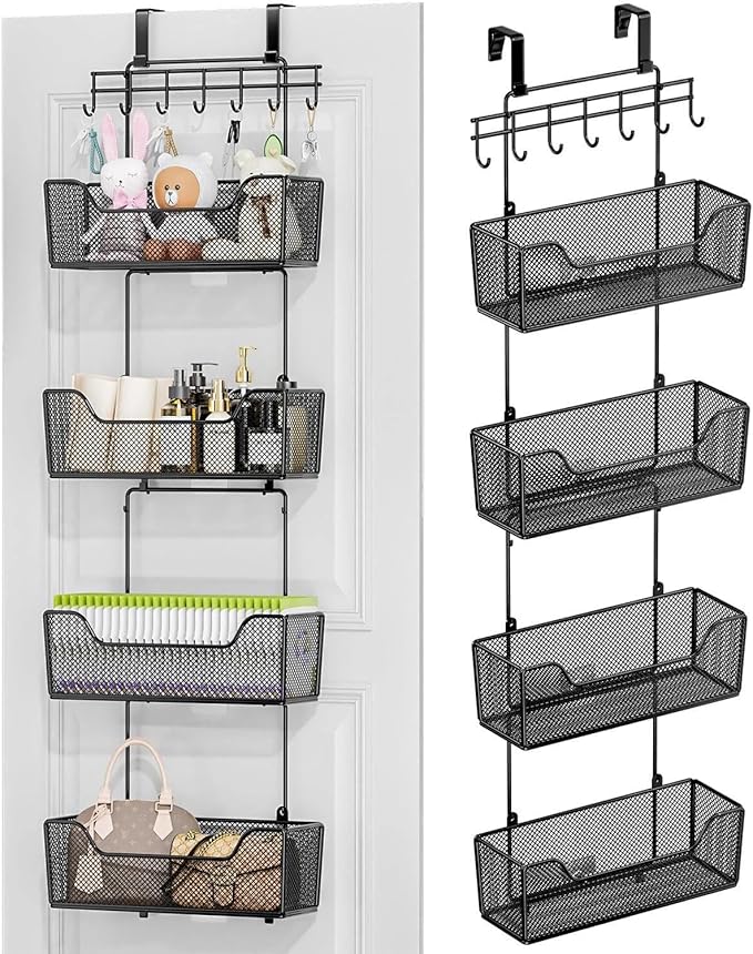 for Over The Door Organizer Hanging Door Organizer with 4 Metal Large Capacity Baske