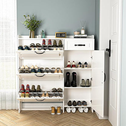 VERYKE Shoe Storage Cabinet for Entryway with 3 Flip Drawers and Side Cabinet,Large Shoe Rack Organizer Cabinet for Closet,Hallway
