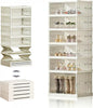 Foldable Shoe Storage Cabinet with Clear Magnetic Doors, 6-Tier No-Assembly Shoe Rack Organizer, Stackable Large Capacity Shoe Box for Entryway, Closet, Fits Boots & Sneakers, (Transparent)