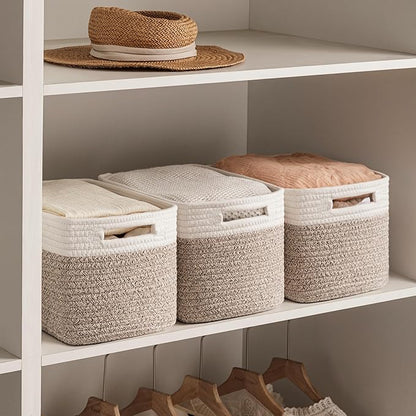 UBBCARE 4 Pack Storage Baskets for Shelves, Baskets for Organizing, Cube Shelf Storage Bin with Handles, Woven Storage Basket, 13"L x 9"W x 7.5"H, White&Light Brown