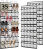 PAULONE 35 Pocket Over the Door Shoe Organizer,Reusable Breathable Large Mesh Bag Men's & Women's Sneaker Organizer,Shoe Organizer for Kids,Hanging Shoe Storage Hanging Bag (2PCS-White)