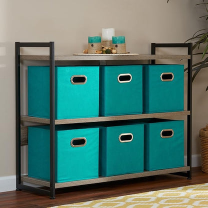 Household Essentials Fabric Storage Cubes 6 Pack – 11x11x11 Foldable Non-Woven Bins with Chipboard Sides & Grommet Handles – Stackable Cube Organizer for Closet, Nursery, Shelf, or Office – Aqua