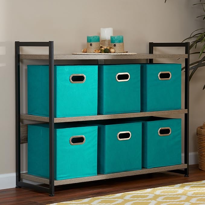 Household Essentials 83-1 Foldable Fabric Storage Bins | Set of 6 Cubby Cubes with Handles | Aqua (Pack of 6)