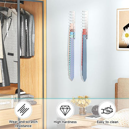Tie Rack Wall Mounted, Tie Holder Organizer, Closet Ties Organizer Stainless Steels, Adhesive Ties Racks for Men With 20 Hooks, Hanger Storage for Wall Bedroom Living Room Dresser Room (Sliver)