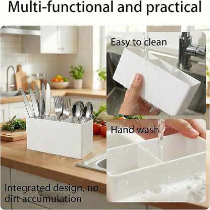 Daxolanz 3 Section Acrylic Cutlery Organizer for Countertop, Modern Flatware Storage Caddy for Spoons Forks Knives, Space Saving Utensil Holder for Kitchen, Cabinet or Dining Room (Medium)