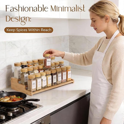 Bamboo Spice Rack，3-Tier Spice Rack Organizer for Cabinet or Pantry (Bamboo, L)