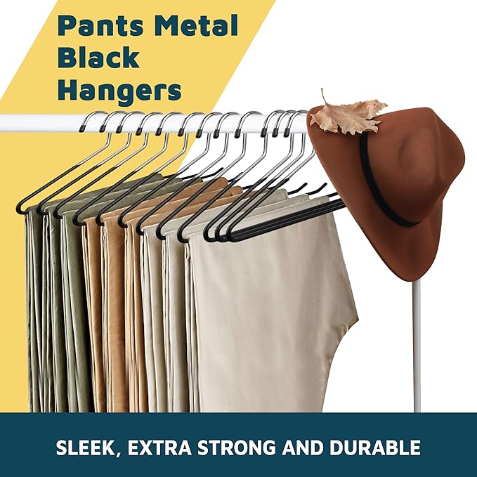 Lifemaster Metal Pants Hanger Set - 30 Pieces Elegant Non-Slip Closet Space Saving Hanger Set for Pants, Trouser, Blankets, and Jeans with Rubber Coating and Open Ended Sleek Design - Black