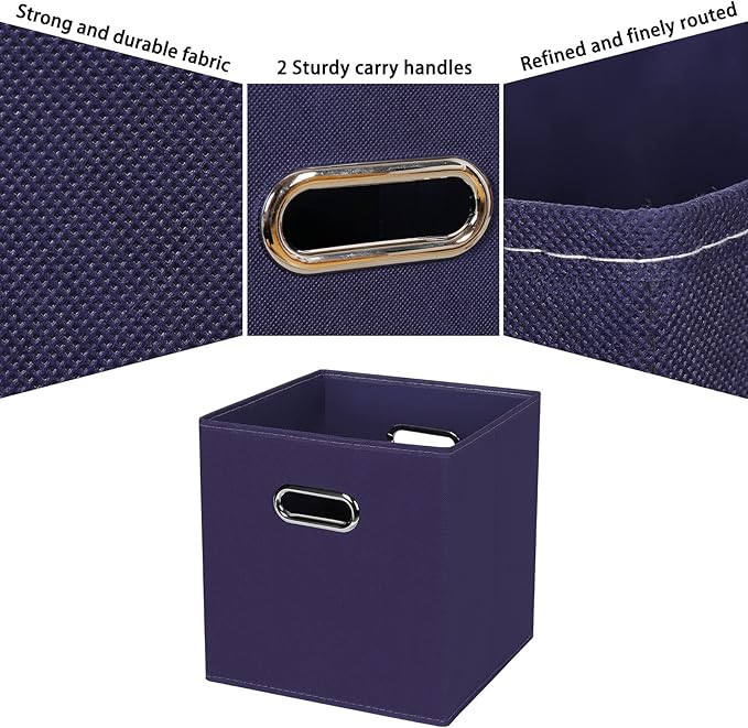 Black Fabric Cubby Storage Bins,13x13x13 Inches ,Cube Organizer Bin Foldable Storage Boxes with Dual Handles Fabric Organizer Box and collapsible Storage basket,Set of 6,Navy Blue