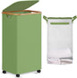 efluky Laundry Basket with Wheels, Tall Rolling Laundry Hamper with Lid and Removable Bag, Aesthetic Dirty Clothes Hamper on Wheels for Laundry Room, Bedroom, Dorm and Bathroom, 100L Green