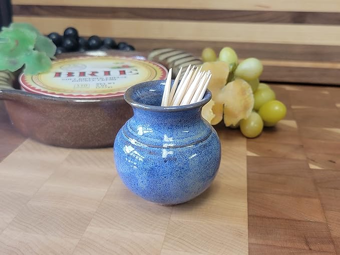 Handmade Ceramic Toothpick Holder – Blue Pottery Bud Vase – Small Entertaining Accessory for Charcuterie, Hors d’Oeuvres, or Cocktail Picks
