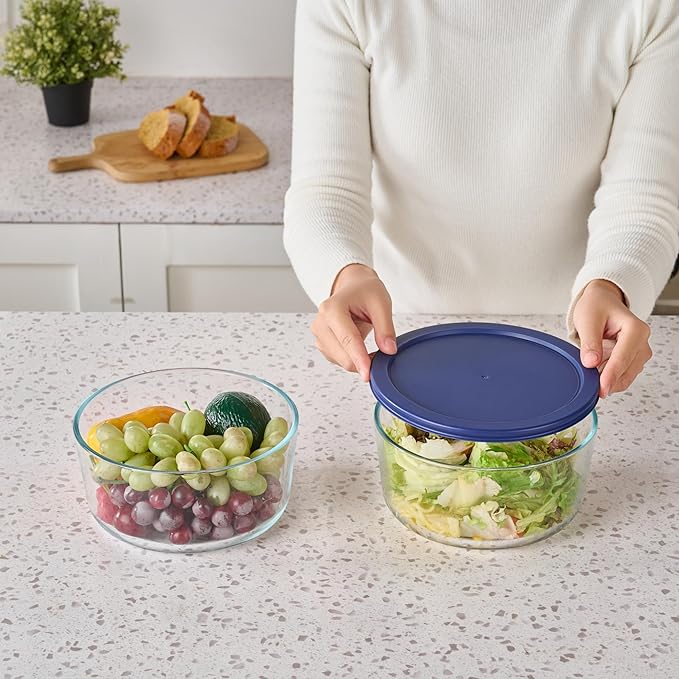 8-Piece Glass Food Storage Containers Set (4 Containers + 4 BPA-Free Lids) | 6.5-Cup, Leakproof | Microwave, Freezer, Oven & Dishwasher Safe | Ideal for Meal Prep & Pantry Organization, Blue