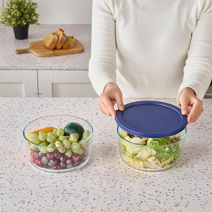 8-Piece Glass Food Storage Containers Set (4 Containers + 4 BPA-Free Lids) | 6.5-Cup, Leakproof | Microwave, Freezer, Oven & Dishwasher Safe | Ideal for Meal Prep & Pantry Organization, Blue