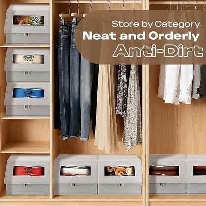 VZZNN Stackable Hat Organizer for Baseball Caps, Hat Storage - Holds 12 Caps, Clear View Lid, Space Saving Closet Storage (Set of 4, Breathable Fabric)