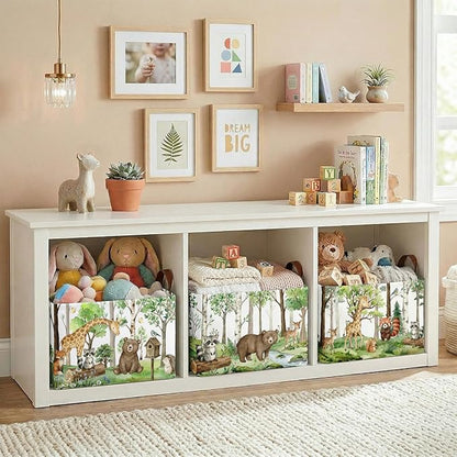 3 Pack Woodland Storage Baskets for Gifts Safari Animal Empty Large Collapsible Toy Storage Bins Box Woodland Canvas Baskets Organizer with Handles Nursery Decor Laundry Basket for Shelves Closet