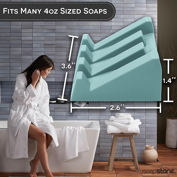 Silicone Soap Dish (USA Patented) Self Draining Bar Soap Holder for Shower Bathroom Sink, Drying Soap Dish Tray Sponge Holder Easy Cleaning Soap Saver Mat Travel Accessories (Teal, 2)