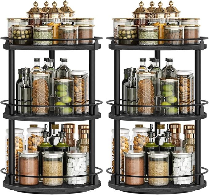 YATINEY Spice Rack, Set of 2 Lazy Susan Organizer, 3 Tier Turntable Organizer For Cabinet, Compact and Versatile, for Kitchen Countertop, Black SR23L2BB