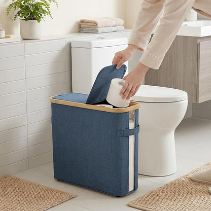 StorageWorks Toilet Paper Storage Baskets with Dual Flip Lids, Toilet Paper Organizer for Bathroom, Toilet Paper Container with Side Pocket, Holds 9 Mega or 12 Regular Rolls, Medium, Blue