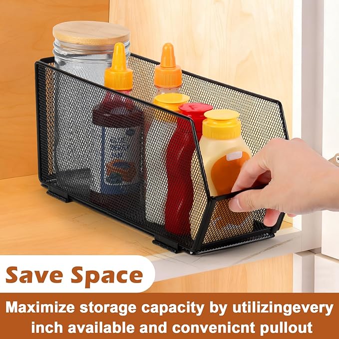 2 Pack Tall Narrow Pantry Storage Bin Metal Narrow Organizer Bins Black Pantry Organizers and Storage Bins Fold Tall Narrow Kitchen Storage Bins 13.4x4.3x6 Tall Narrow Kitchen Organizer for Cabinet