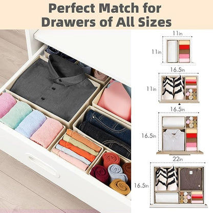 Criusia Drawer Organizer Clothes, 8 Pack Underwear Drawer Organizer, Foldable Cloth Storage Box Closet Organizers and Storage for Clothes, Socks, Scarves, Ties (Beige)