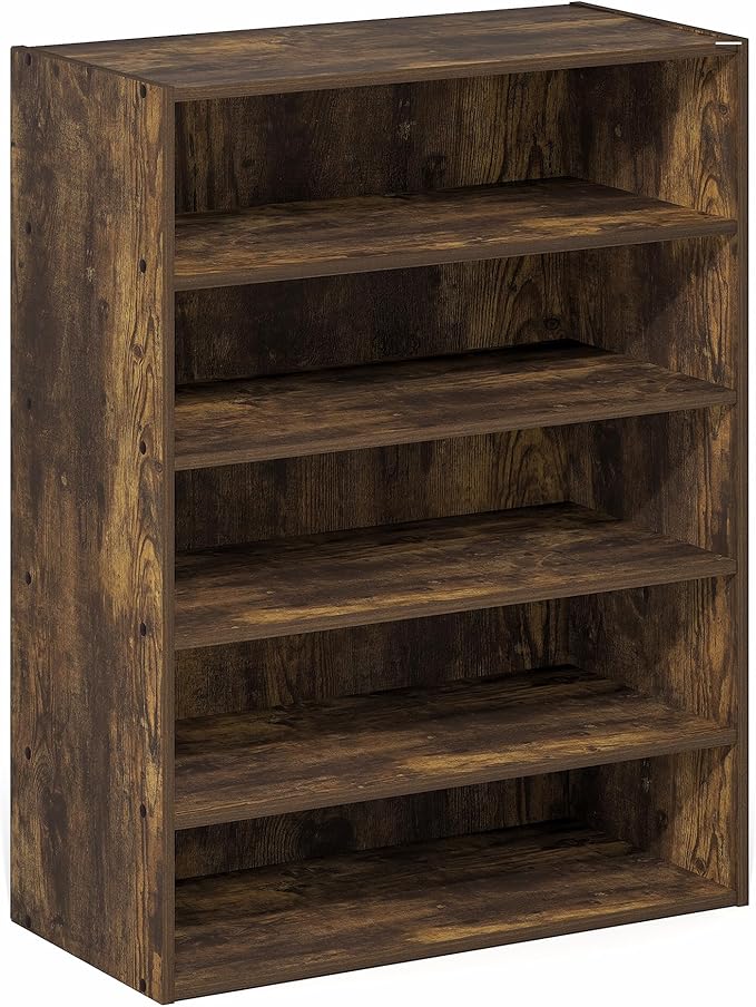 Furinno FANO Shoe Rack, 5-Tier Shoe Organizer, Stackable Shoe Storage, 11.4 x 24.2 x 31.5, for Closet Entryway, Office, Garage, Amber Pine