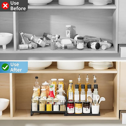 BOIVSHI Spice Rack Organizer for Cabinet, Expandable 3 - Tiered Spice Rack, Metal Spice Organizer, Spice Shelf Organizer for Cabinet, Countertop, Pantry, Cupboard, Black