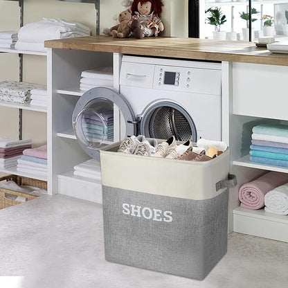 Lukeline Fabric Shoe Basket for Entryway, Hallway or Mudroom - Flodable Space-Saving Storage Bin for Closet, Decorative Home Decor (Extra Large)