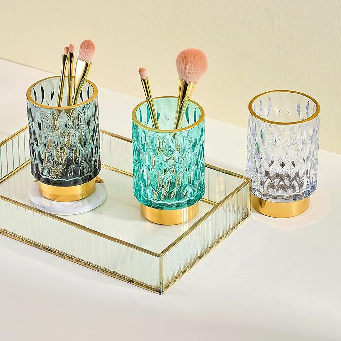 Makeup Brush Holder Organizer,Toothbrush Holders,Desk Pen Pencil Holder,Multifunctional Vintage Glass Brush Cup（A39-9-US）