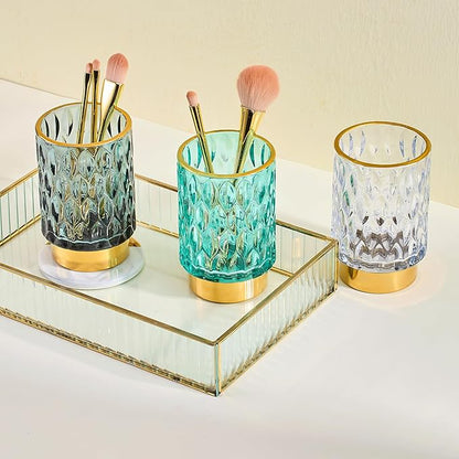 Makeup Brush Holder Organizer,Toothbrush Holders,Desk Pen Pencil Holder,Multifunctional Vintage Glass Brush Cup（A39-9-US）