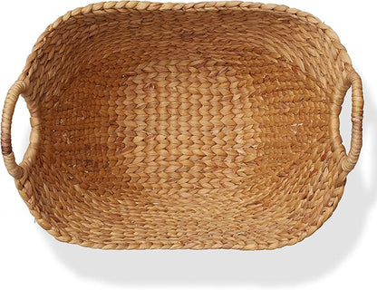 Casafield Large Laundry Boat Basket with Handles - Natural, Woven Water Hyacinth Multipurpose Storage Organizer for Throw Blankets, Bathroom, Bedroom, Living Room