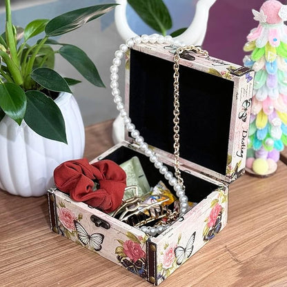 Butterfly Jewelry Box Pink Storage Decorative Box for Jewelry Trinkets Photos Wood Treasure Chest Box for Women Girls Gifts Decorative Keepsake Box Home Decorations