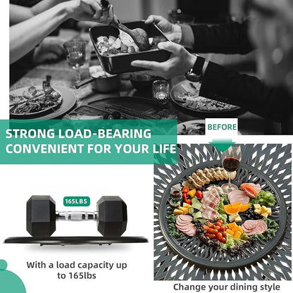 VIVIJASON 24" Cast Aluminum Lazy Susan Turntable, 360° Rotating Display Tray with Silent Bearings, Round Table Top Swivel Serving Plate with Umbrella Hole for Outdoor Dining Table, Elizabeth Style