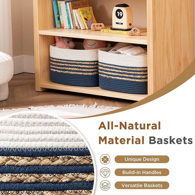 UBBCARE 1 Pack Baskets for Organizing, Woven Storage Baskets for Toys and Towel, Rectangle Cotton Rope Basket with Handles, 14''L x 8''W x9''H, Navy Blue