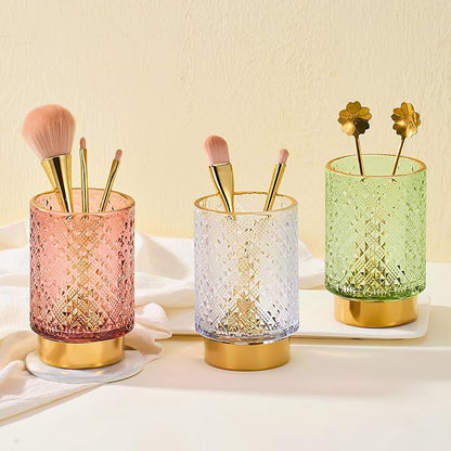 Makeup Brush Holder Organizer,Toothbrush Holders,Desk Pen Pencil Holder,Multifunctional Vintage Glass Brush Cup（A45-9-US）