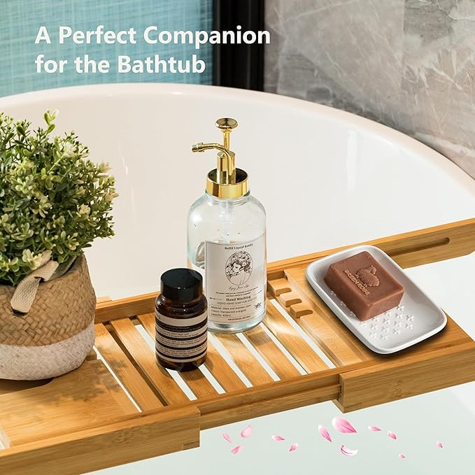 Gomakren Ceramic Soap Dish, Non-Slip Shower Soap Holder for Bathroom & Kitchen Sink, Bathroom Decor, Soap Saver Tray for Bar Soap Sponge, 5.5 Inch, White
