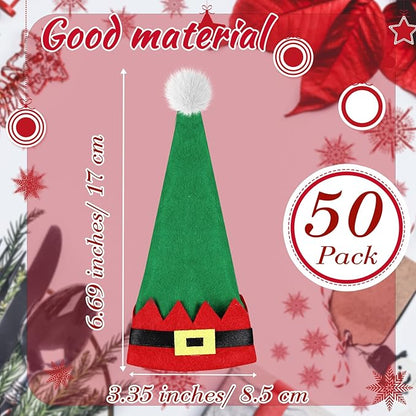 Hiboom Christmas Cutlery Holders 50 Pcs Hats Cutlery Holders Set Non Woven Fabric Silverware Storage Bag Santa Tableware Bags for Table Flatware Wine Bottle Xmas Tree Party Dinner