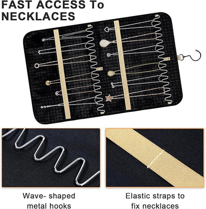 Tefola Hanging Jewelry Organizer, Double-Sided Necklace Organizer Jewelry Holder Organizer for Earrings, Necklaces Rings, Glasses, Sunglass Organizer for Closet, Wall, Door (Black, Small Size)