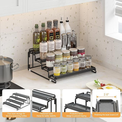 4 Tier Spice Rack Organizer for Cabinet, Black (2 Pack) Seasoning Organizer Rack for Inside Cabinets, Countertop, Pantry Storage
