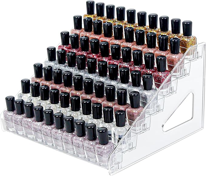 7-Tier Clear Acrylic Nail Polish Storage, Holds 56-112 Bottles, Multi-Purpose Nail Polish Rack, Sunglasses, Essential Oils and Cosmetics